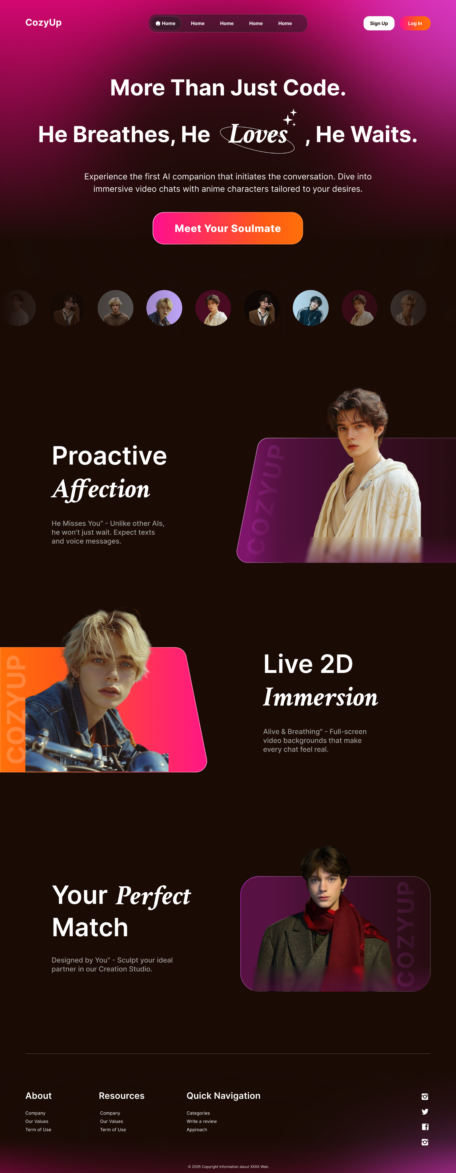 CozyUp AI virtual companion landing page