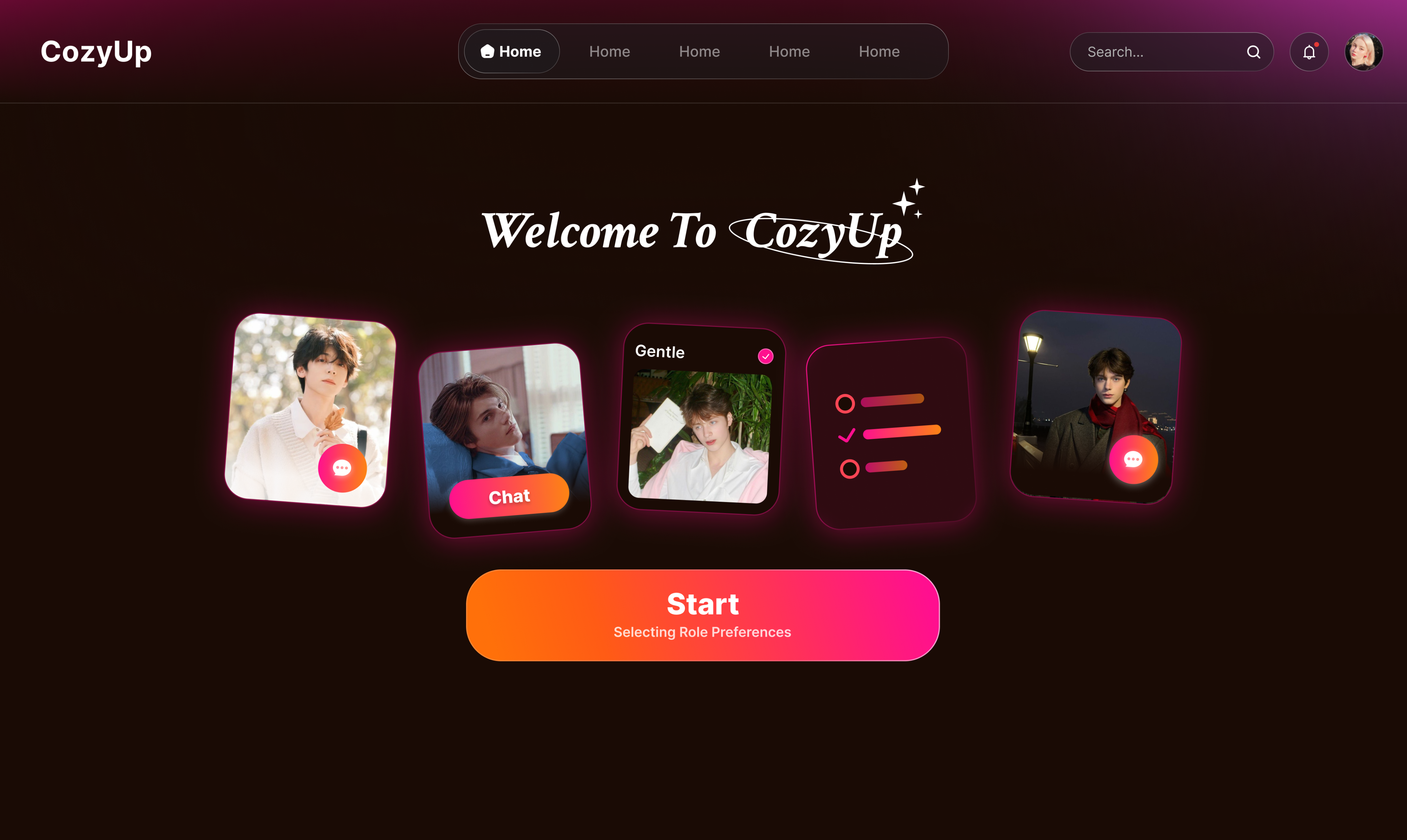 CozyUp onboarding interface