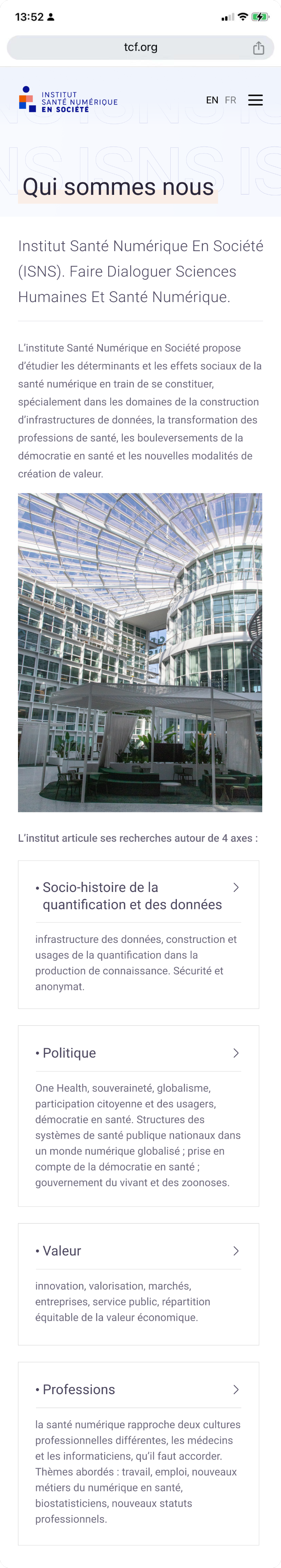 ISNS mobile Qui sommes nous page