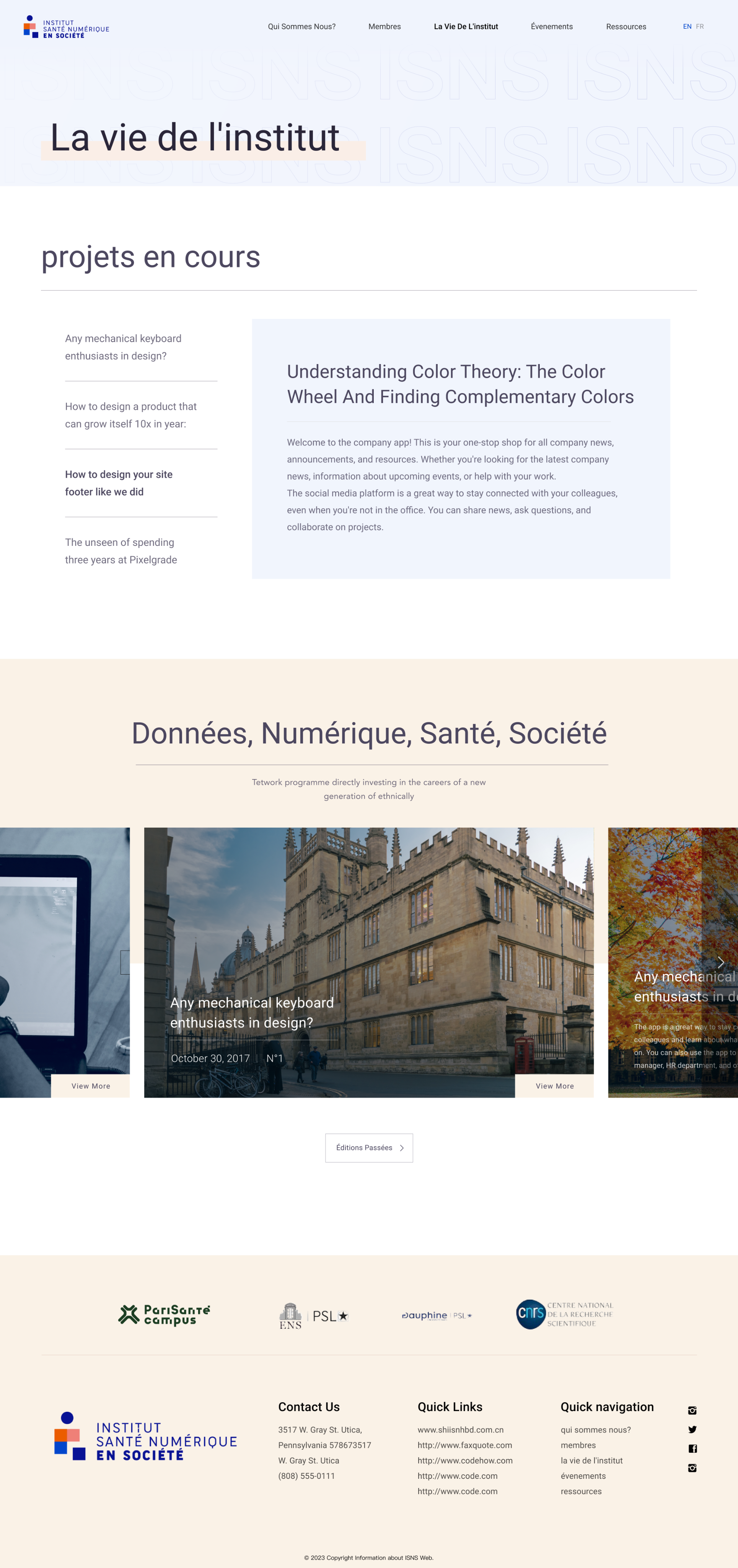 La vie de l’institut page