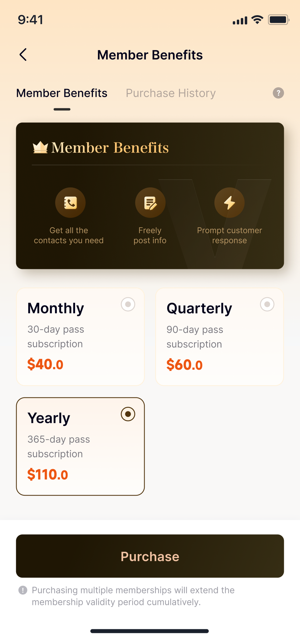 Membership benefits page